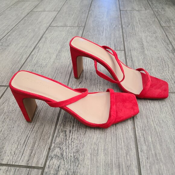 The Drop Shoes - The Drop Avery Women's Red Suede Strappy Square-Toe Heeled Sandals Size 10